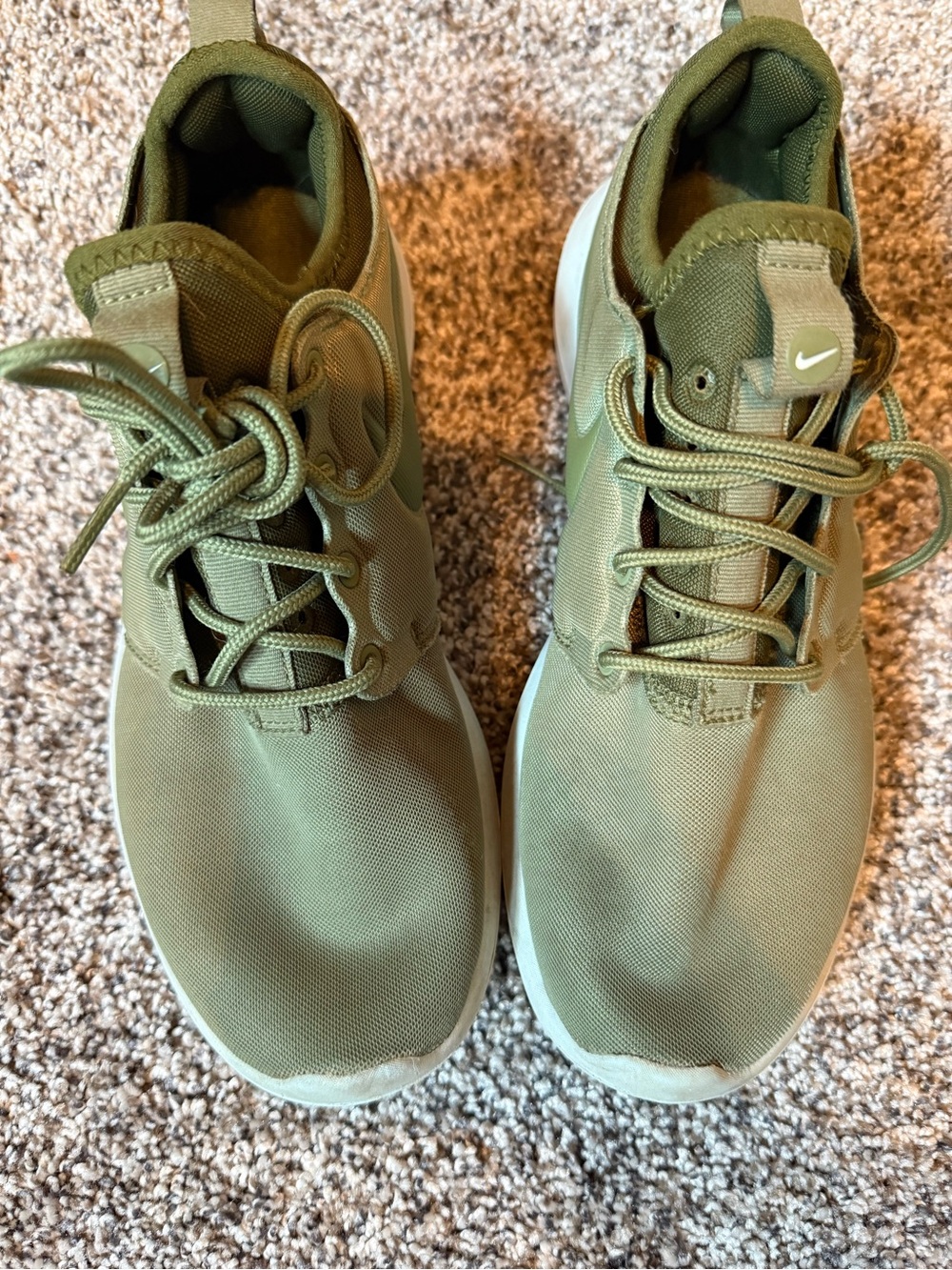 Nike Olive Green Slip-On Lace Sneakers with Pale Blue & White Soles